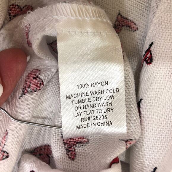 Just Living Red Hearts Long Sleeve Roll Tab Rayon Blouse - Picture 8 of 8